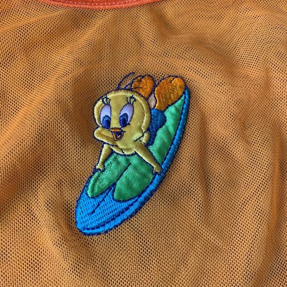 Vintage Neon Orange Mesh Looney Tunes Tank - Picture 5 of 6